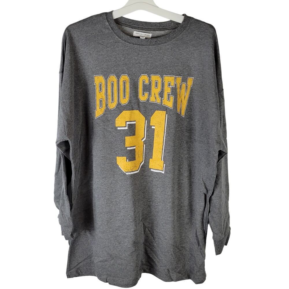 Grayson Threads Gray Lightweight Sweatshirt Dress "Boo Crew 31", Size L, NWT